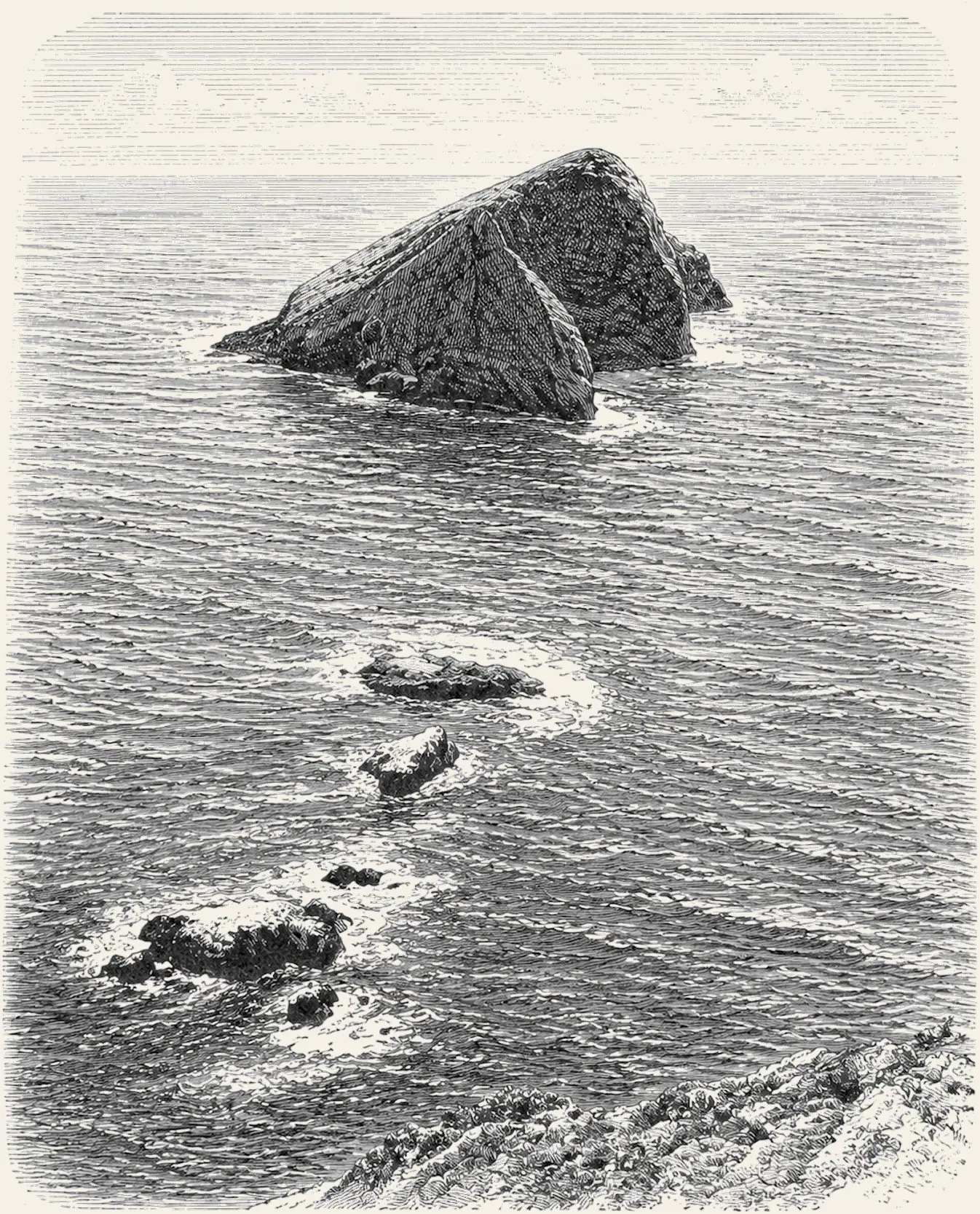 Santa Barbara Island. Santa Barbara Island from the sea, the bare rock the gull colony sits on.