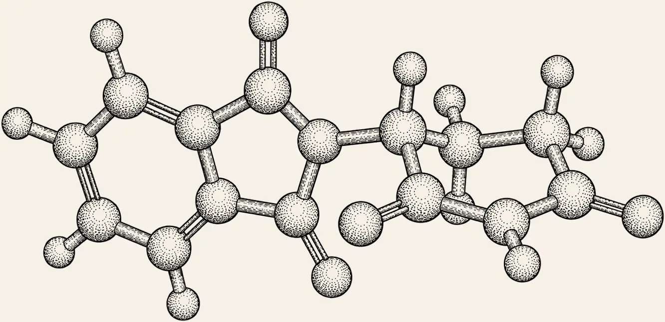 Thalidomide Molecule. The thalidomide molecule in three dimensions.